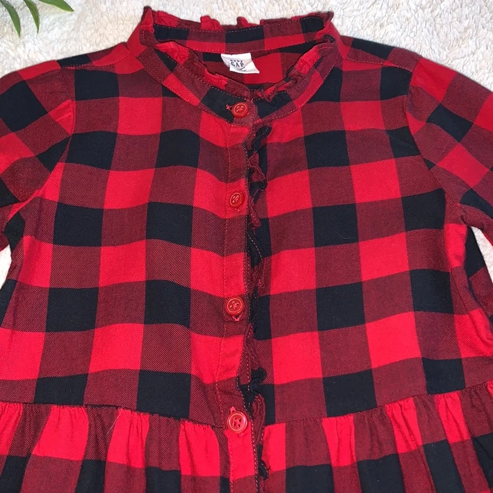 Gap Girl’s Buffalo Plaid Dress 5 Red & Black EUC